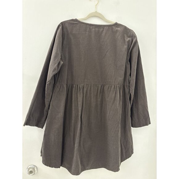 Flax Women's Corduroy Gray Baby Doll Pleated Tunic Long Sleeve Size Small Boho - Picture 2 of 3